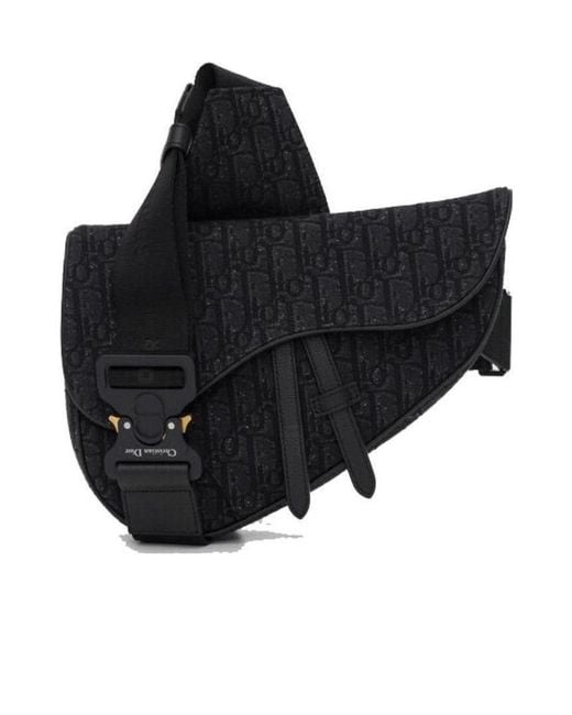 Dior Black Homme Oblique Jacquard Saddle Bag for men