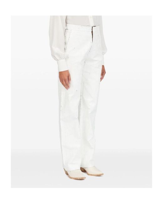 MM6 by Maison Margiela White Coated Trousers