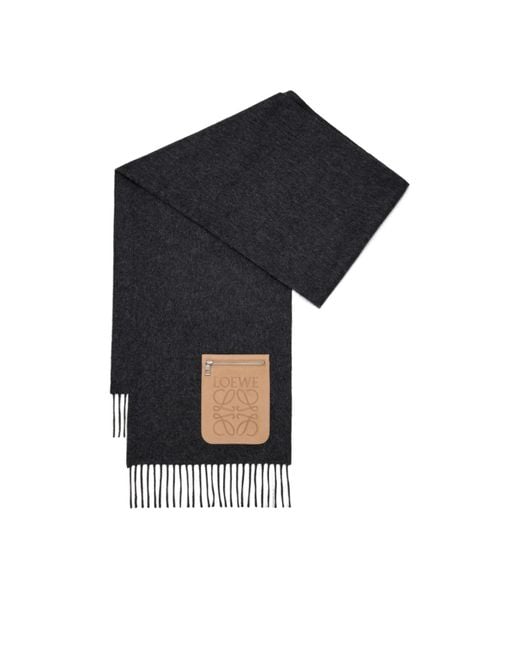 Loewe Blue Logo Patch Fringed Scarf