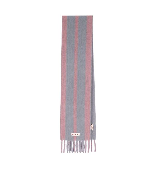 Marni Purple Striped Fringed Scarf