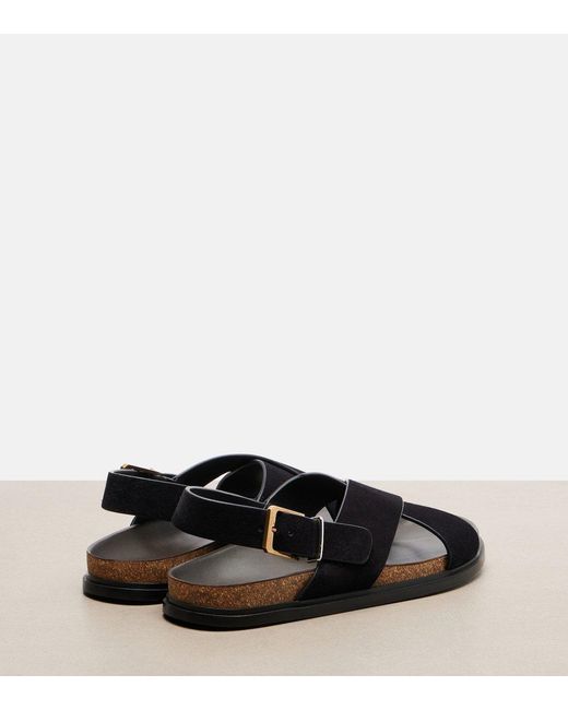 The Row Black Buckle Flat Sandals