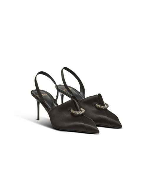 Balmain Black Piercing Detailed Satin Slingback Pumps