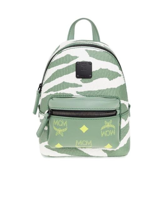 MCM Green Animal Printed Logo Patch Detailed Backpack