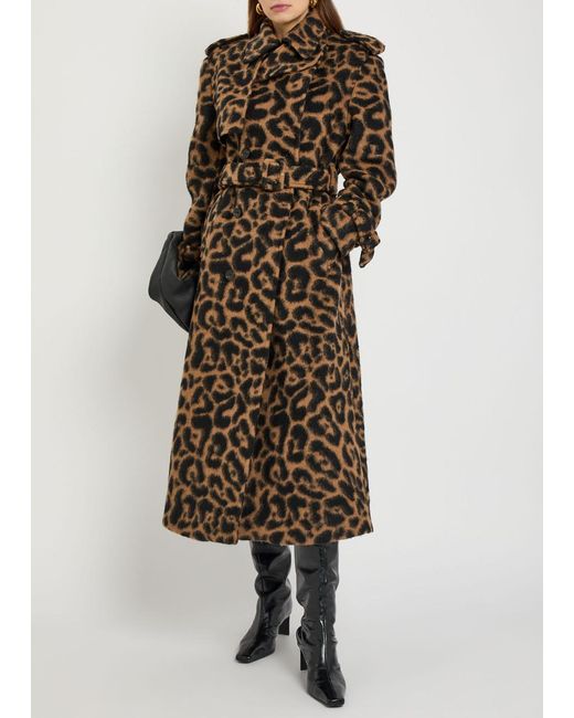 Jonathan Simkhai Brown Rumi Leopard-Print Brushed Wool-Blend Trench Coat