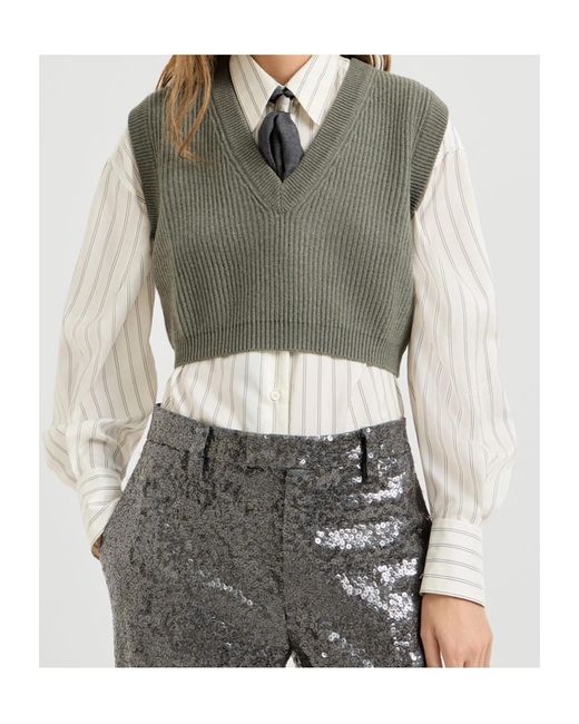 Brunello Cucinelli Green Cashmere Rib-Knit Sweater Vest