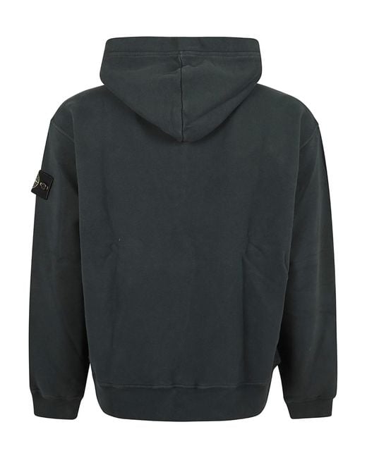 Stone Island Green Logo-Patch Pouch-Pocket Cotton Hoodie for men