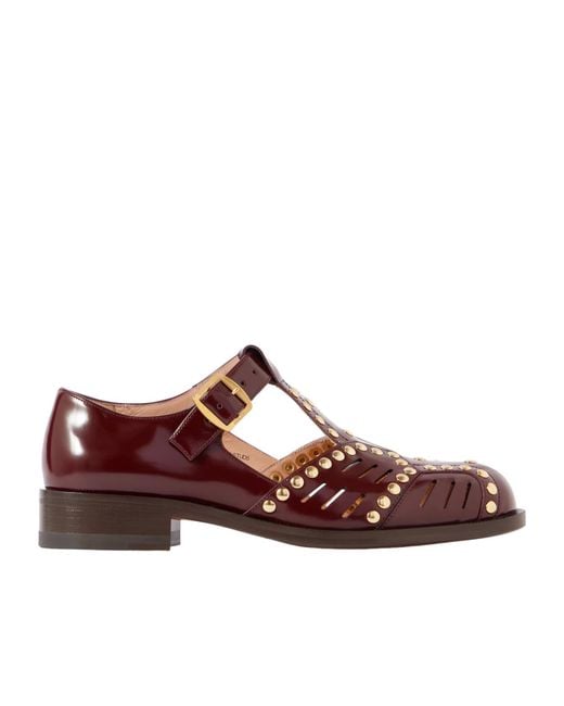 Bally Brown Spiegel Studded Cutout Glossed-Leather Brogues