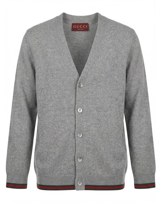 Gucci Gray Wool And Cashmere Cardigan With Web Detail