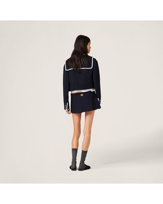 Miu Miu Blue Pleated Blend Mini Skirt
