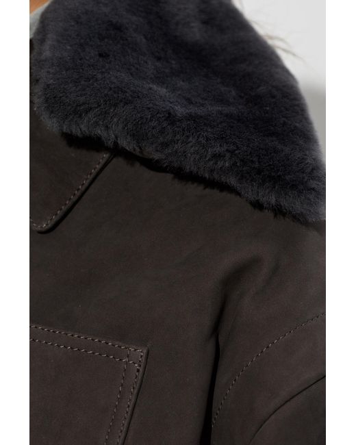 Victoria Beckham Black Shearling Collar Suede Jacket