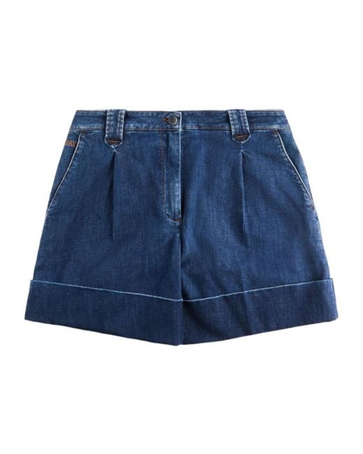 Fay Blue Logo Embroidered Denim Shorts