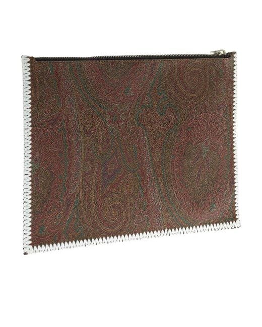 Etro Brown Paisley-Print Clutch Bag