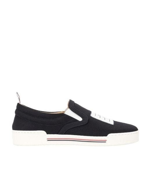 Thom Browne Blue Logo-Patch Slip-On Sneakers