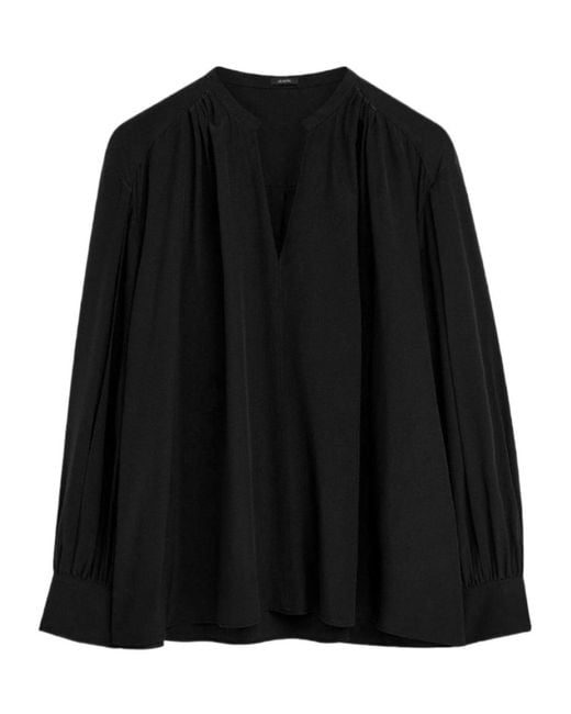 Joseph Black V-Neck Balloon-Sleeve Blouse