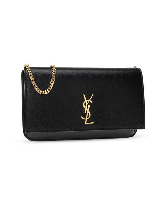 Saint Laurent Black Cassandre Foldover Top Shoulder Bag