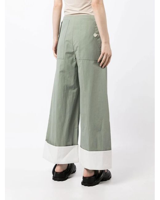 Low Classic Green Wide-Leg Turn-Up Trousers