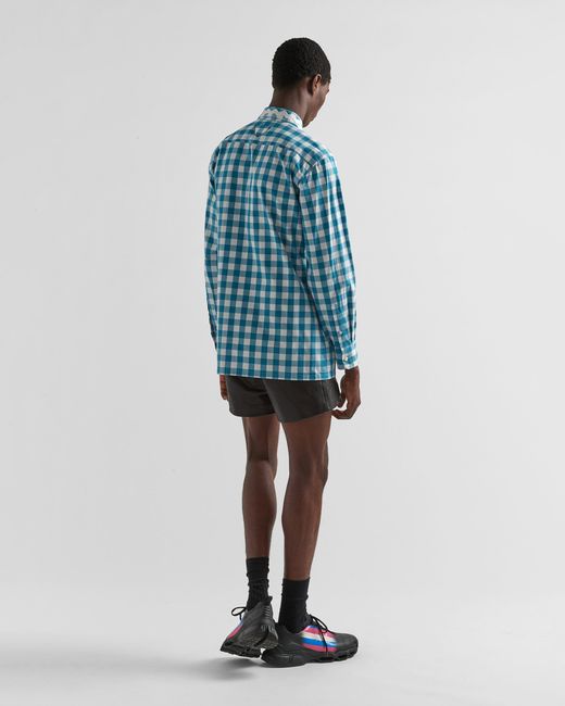 Prada Blue Check-Printed Buttoned Shirt for men