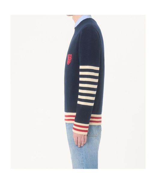 Valentino Blue Stripe Detailed Crewneck Jumper for men