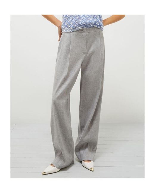 Marella Gray Stretch Linen-Blend Trousers