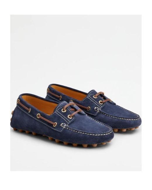 Tod's Blue Boat Gommino Bubble Flat Shoes