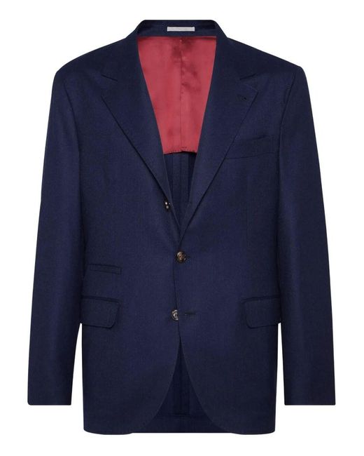 Brunello Cucinelli Blue Single-Breasted Long-Sleeved Blazer for men