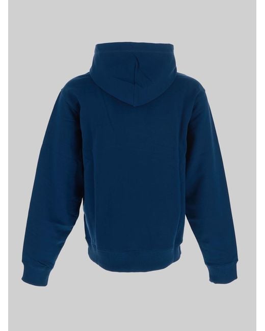KENZO Blue Logo-Print Cotton Hoodie for men