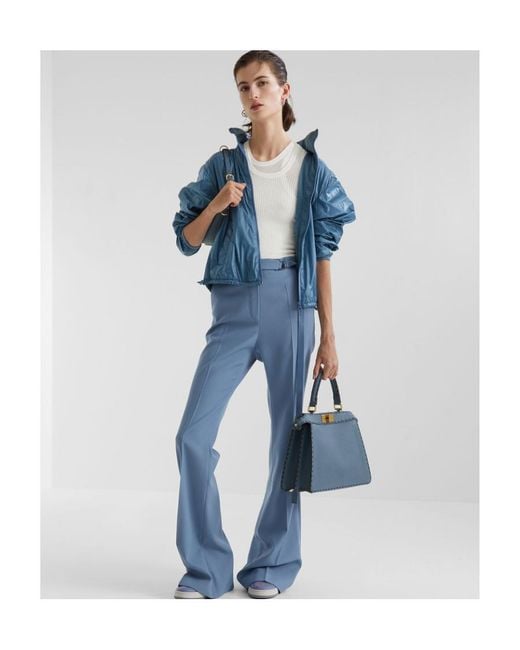 Fendi Blue High-Necked Hooded Jacket