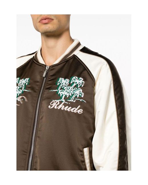 Rhude Brown Crepe Satin Souvenir Bomber for men