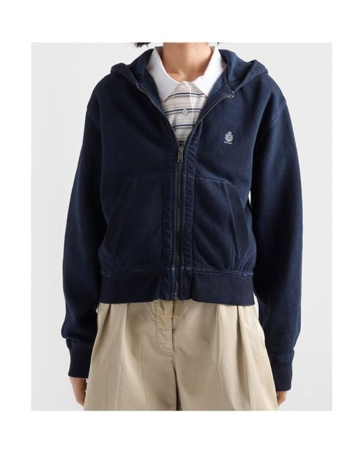Prada Blue Cotton Hoodie Jacket