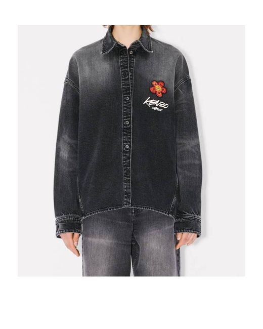 KENZO Blue Logo Embroidered Denim Shirt