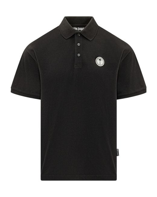 Palm Angels Black Palm Patch Short-Sleeved Polo Shirt for men