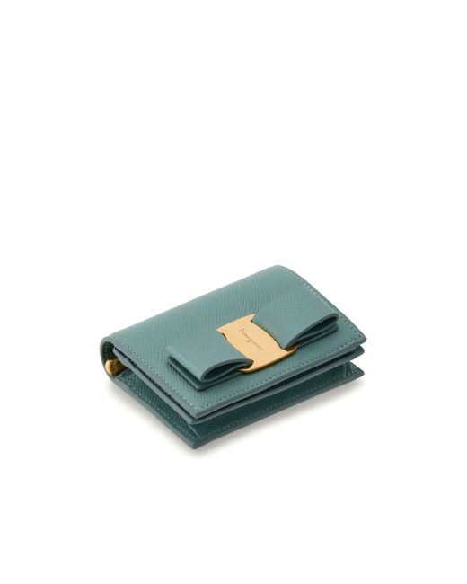 Ferragamo Blue Logo Double-Folded Wallet