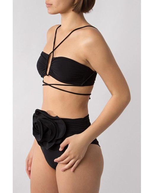 Magda Butrym Black Floral-Appliqué Bikini Bottom