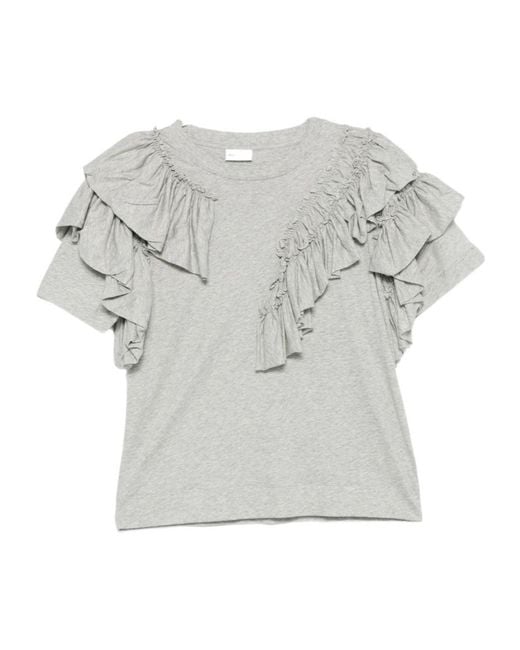 Dries Van Noten Gray Crewneck Ruffled T-Shirt