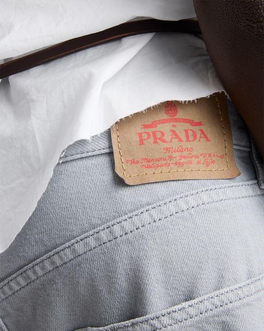 Prada Gray Logo Patch Straight-Leg Jeans for men