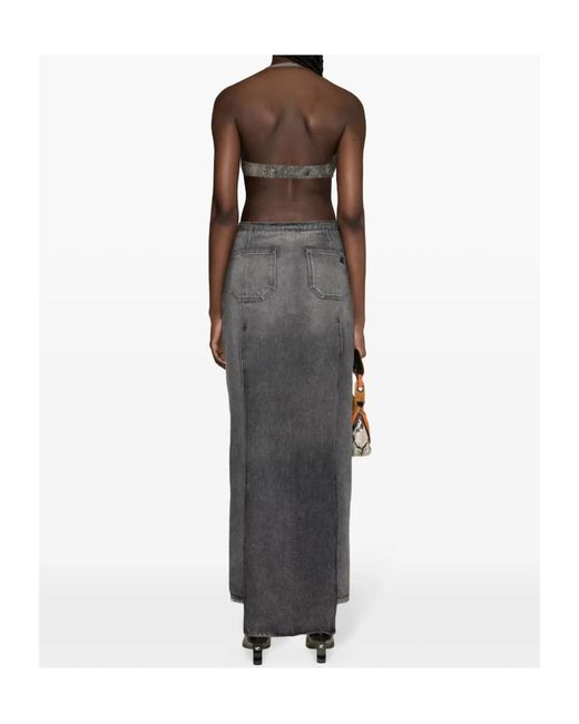 MARINE SERRE Gray Camouflage Print Halterneck Crop Top