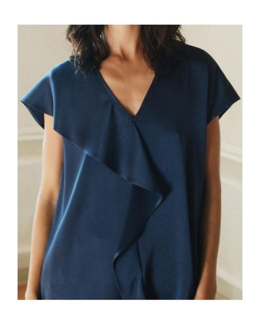 Marella Blue Sleeveless Ruffle Top