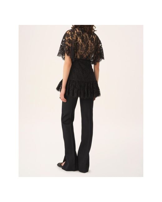 Chloé Black Lace Ruffle Fitted Top