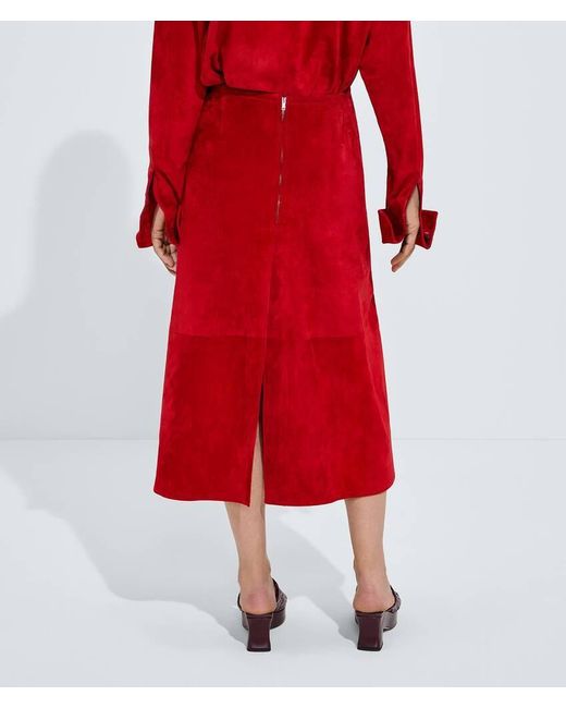 Bottega Veneta Red Suede Leather Skirt