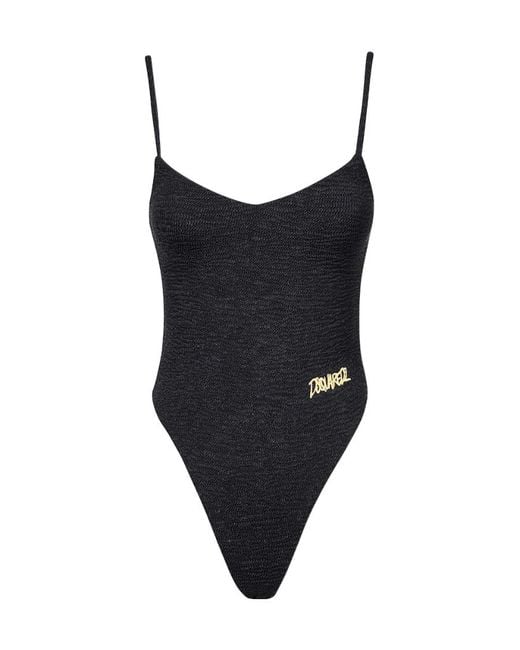 DSquared² Black Textured Logo-Embroidered Swimsuit