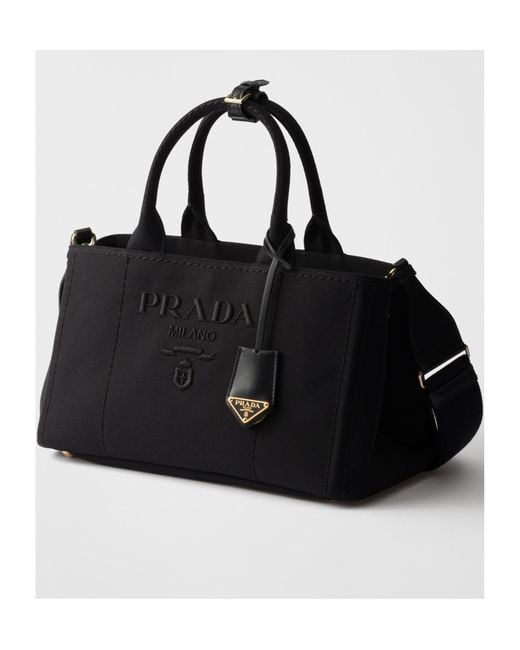 Prada Black Logo-Embroidered Large Handbag