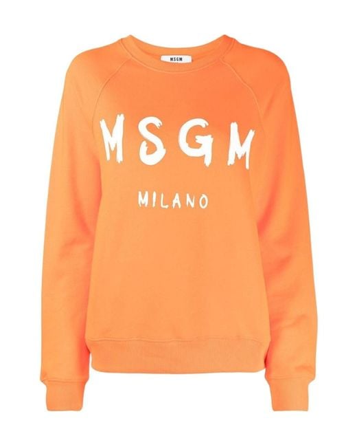 MSGM Orange Logo-Print Crew-Neck Sweatshirt