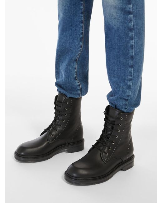 Max Mara Black Leather Combat Boots