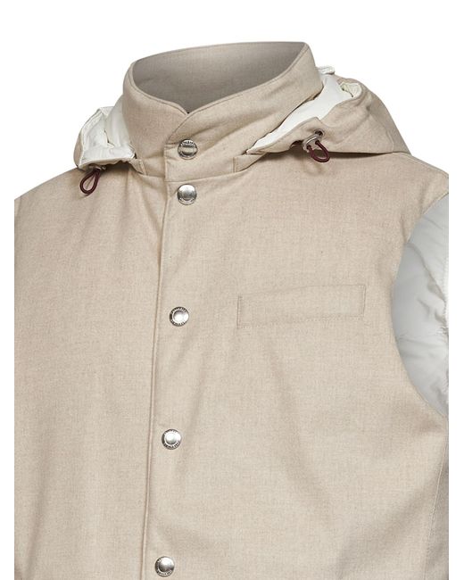 Brunello Cucinelli Natural Sleeveless Hooded Gilet for men