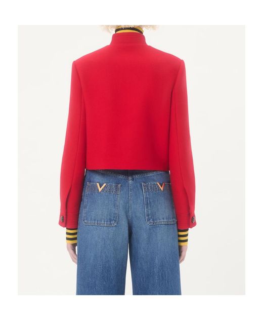 Valentino Red Drill Double Logo Plaque Button-Up Jacket