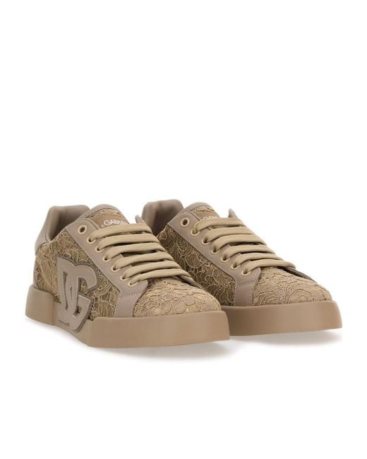 Dolce & Gabbana Brown Logo Patch Lace Sneakers