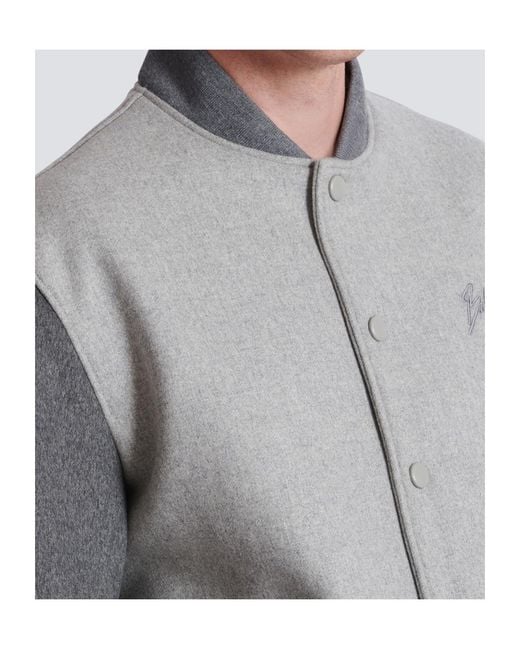 Balmain Gray Logo Embroidered Varsity Jacket for men