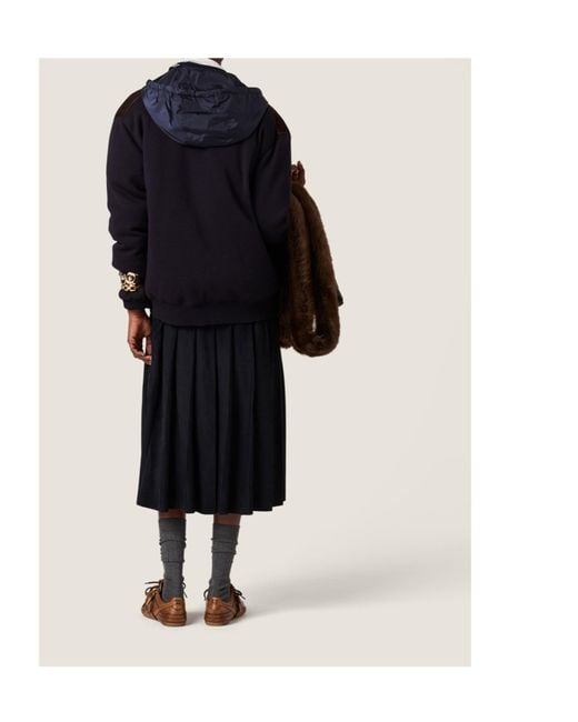 Miu Miu Blue Knit And Suede Down Jacket