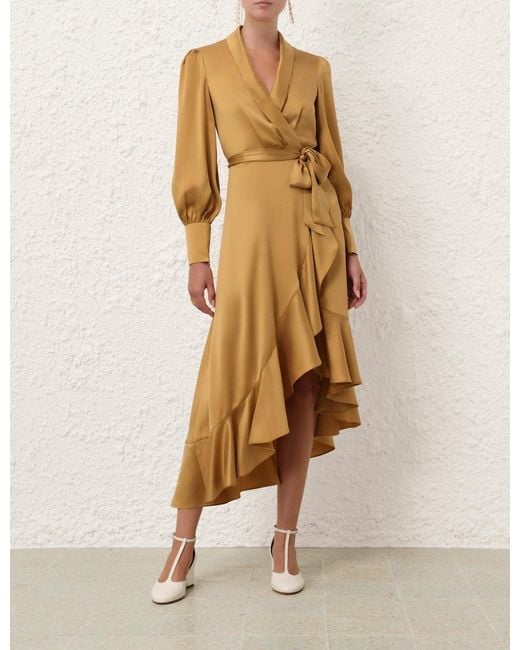 Zimmermann Metallic Wrap Satin Midi Dress