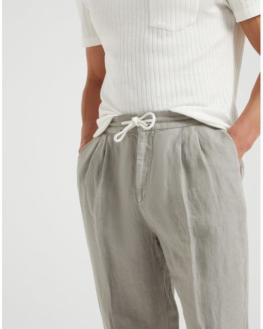 Brunello Cucinelli Gray Drawstring-Waistband Tapered Trousers for men